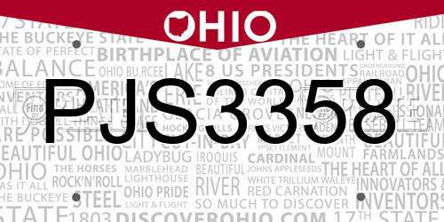 PJS3358 Ohio License Plate