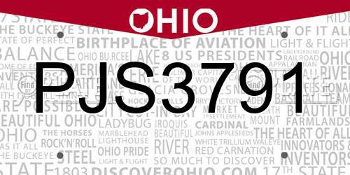 PJS3791 Ohio License Plate