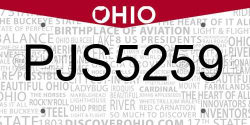 PJS5259 Ohio License Plate