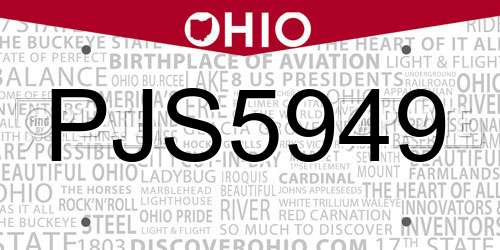 PJS5949 Ohio License Plate