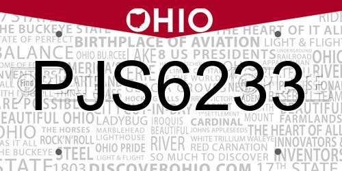 PJS6233 Ohio License Plate