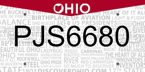 PJS6680 Ohio License Plate
