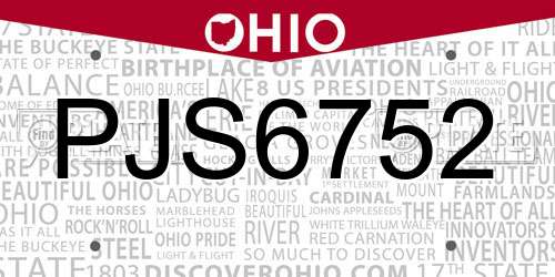 PJS6752 Ohio License Plate