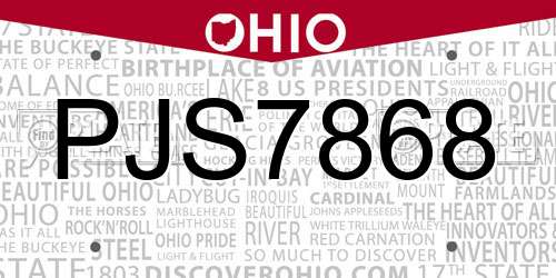 PJS7868 Ohio License Plate