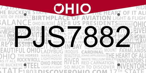PJS7882 Ohio License Plate