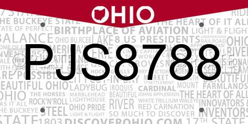 PJS8788 Ohio License Plate