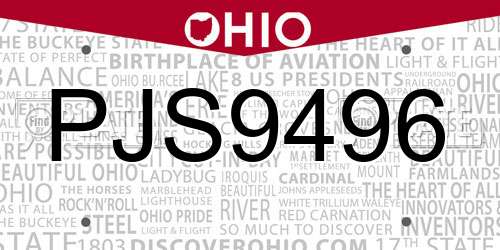 PJS9496 Ohio License Plate