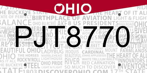 PJT8770 Ohio License Plate