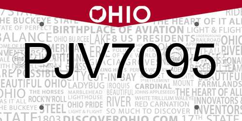 PJV7095 Ohio License Plate