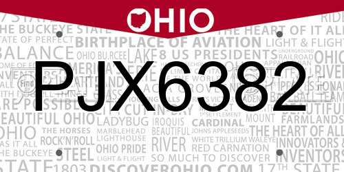 PJX6382 Ohio License Plate