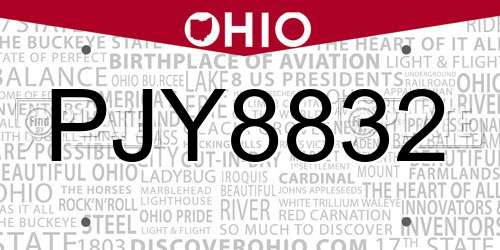 PJY8832 Ohio License Plate