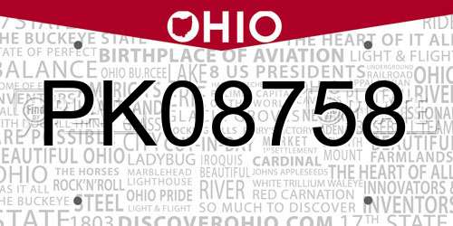 PK08758 Ohio License Plate