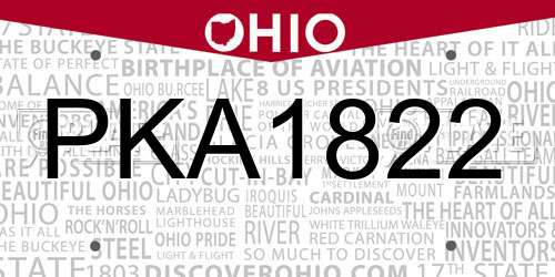 PKA1822 Ohio License Plate