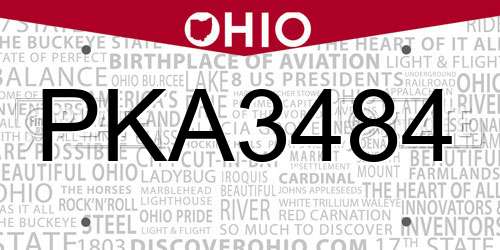 PKA3484 Ohio License Plate