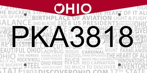 PKA3818 Ohio License Plate