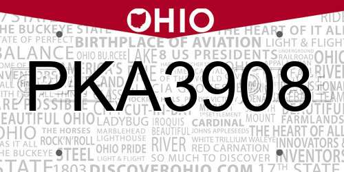 PKA3908 Ohio License Plate