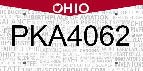 PKA4062 Ohio License Plate