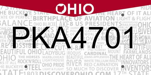 PKA4701 Ohio License Plate