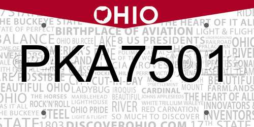 PKA7501 Ohio License Plate