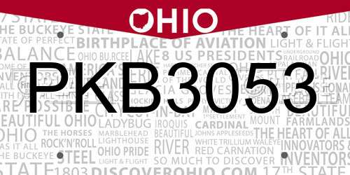 PKB3053 Ohio License Plate