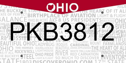 PKB3812 Ohio License Plate