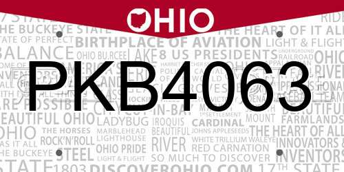 PKB4063 Ohio License Plate