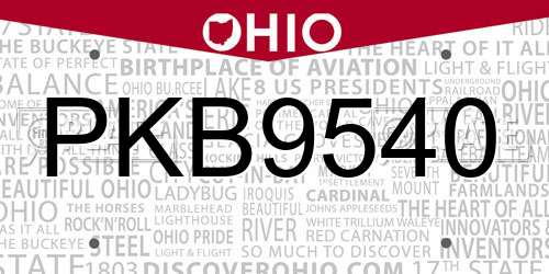 PKB9540 Ohio License Plate