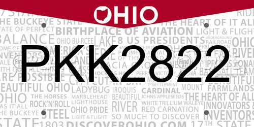 PKK2822 Ohio License Plate