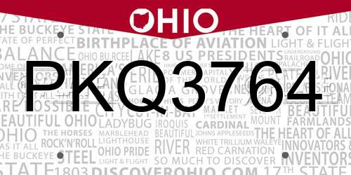 PKQ3764 Ohio License Plate