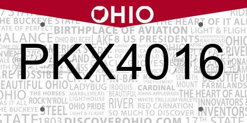 PKX4016 Ohio License Plate