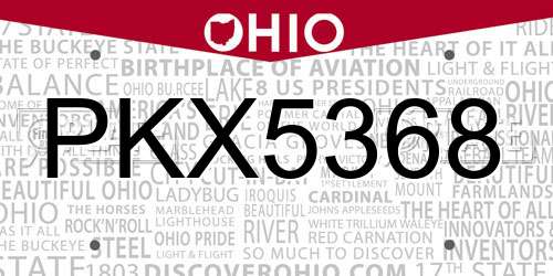 PKX5368 Ohio License Plate