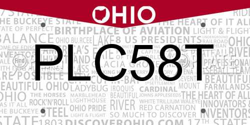 PLC58T Ohio License Plate