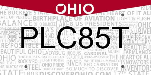 PLC85T Ohio License Plate
