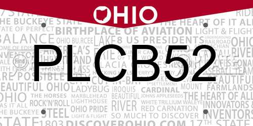PLCB52 Ohio License Plate