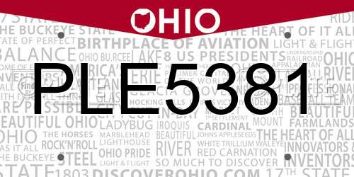 PLE5381 Ohio License Plate