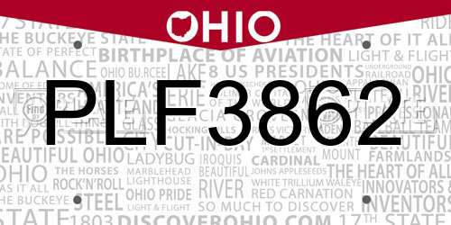 PLF3862 Ohio License Plate