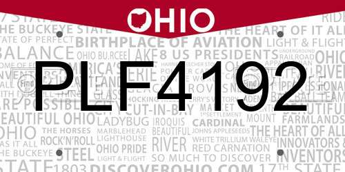 PLF4192 Ohio License Plate