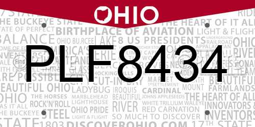 PLF8434 Ohio License Plate
