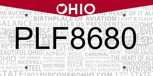 PLF8680 Ohio License Plate