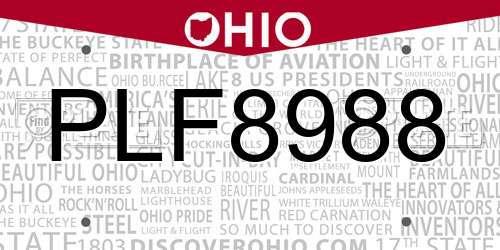 PLF8988 Ohio License Plate