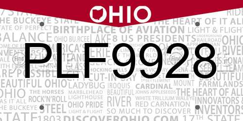 PLF9928 Ohio License Plate