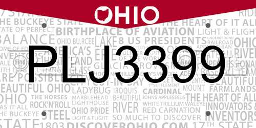 PLJ3399 Ohio License Plate