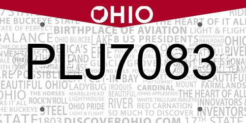 PLJ7083 Ohio License Plate