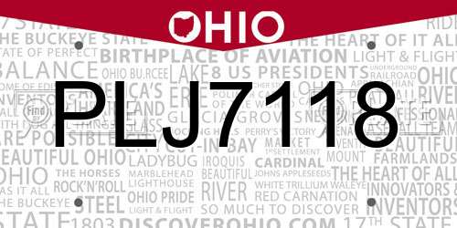 PLJ7118 Ohio License Plate