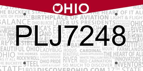 PLJ7248 Ohio License Plate