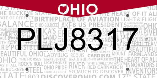 PLJ8317 Ohio License Plate