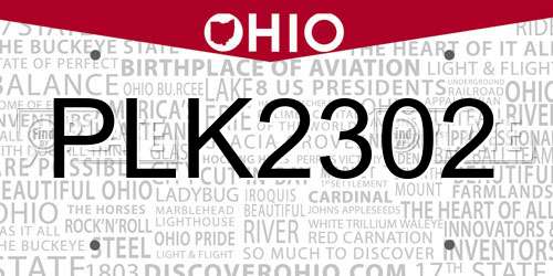 PLK2302 Ohio License Plate