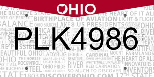 PLK4986 Ohio License Plate