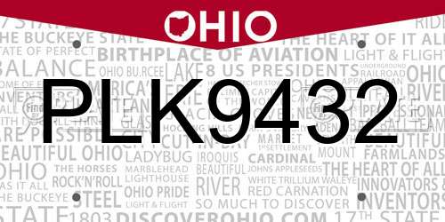 PLK9432 Ohio License Plate