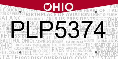 PLP5374 Ohio License Plate